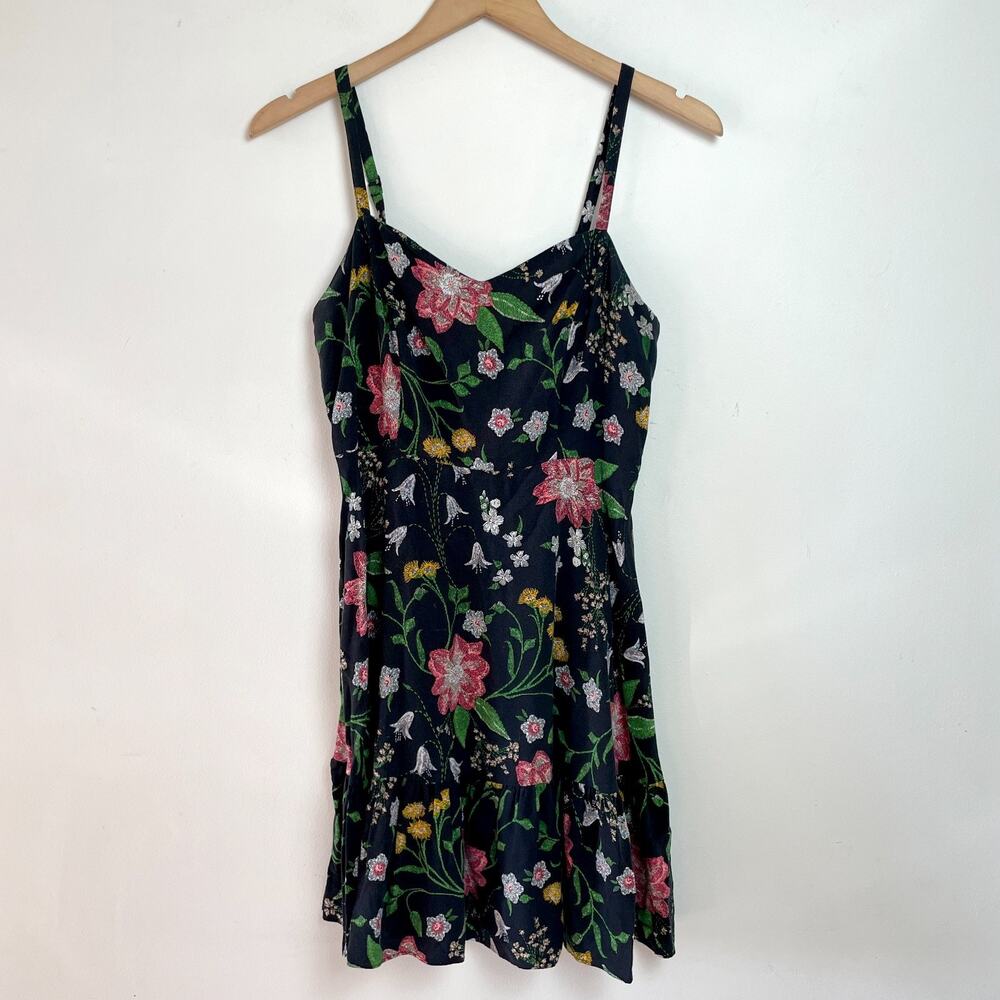 Floral Short Sundress Black Medium Cottagecore Romantic Flowy‎ Garden Fairy
